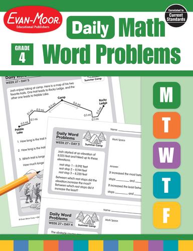 Evan Moor Daily Word Problems Grade 4 Homeschooling Classroom Resource Workbook